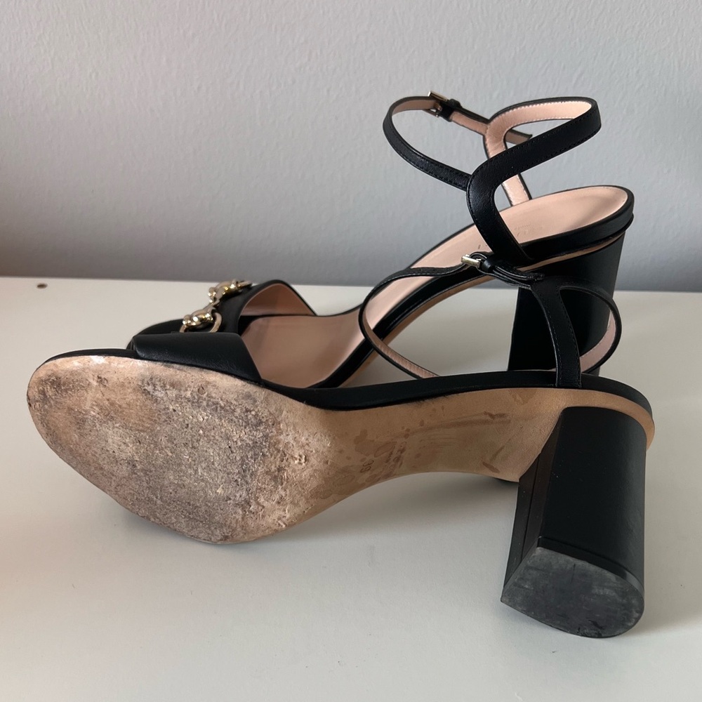 Gucci Miro Black Leather Horsebit Strap Block Heel Sandals - Picture 9 of 13